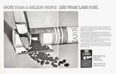 Lark Charcoal Filter Cigarette Cutaway Activated For Your Pleasure Mag Print Ad
