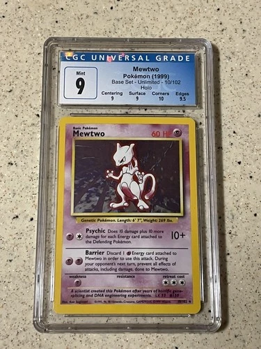 1999 Mewtwo 10/102 Base Set Pokemon Holo Card CGC Blue Label 9 Mint w/Sub-Grades