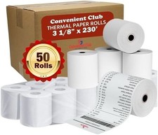 Thermal Paper Receipt Rolls, 3 1/8 x 230, 50 Rolls, 48 GSM POS/Cash Register