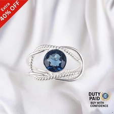 925 Sterling Silver Round London Blue Topaz Gemstone Daughter Band Ring Jewelry