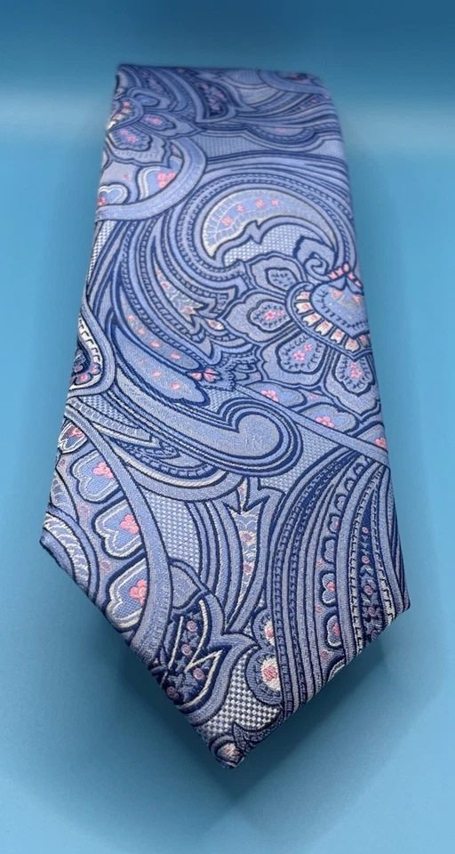 Corbata de cachemira IZOD para hombre - patrón azul y rosa, 100 % poliéster, 3,75” de ancho Foto 3 de 4