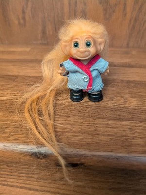 Vintage Long Hair Unmarked Troll Doll Dressed Top Bottom Shoes 