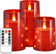 NURADA Flickering Flameless Candles: Built-In Star String Lights Battery Operate