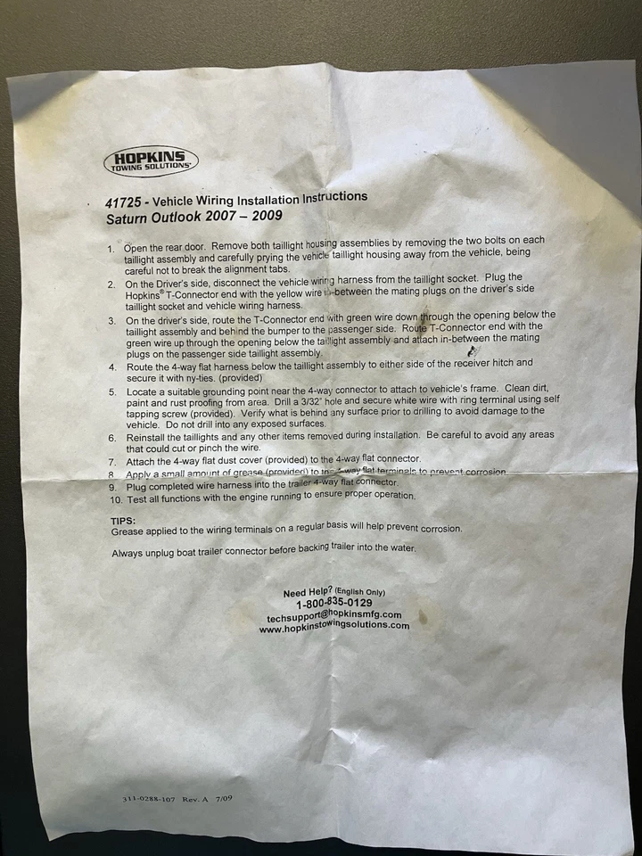 拖车接线适配器 Saturn Outlook 2007 - 2009 — 第 2/2 张图片