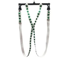 ADULT SIZE SUSPENDERS WHITE WITH GREEN SHAMROCKS ST PATRICK'S DAY 1" Wide