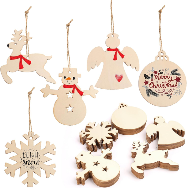 Weihnachten HolzanhäNger 50 StüCk Weihnachtsbaum Diy Dekoration AnhäNger-image