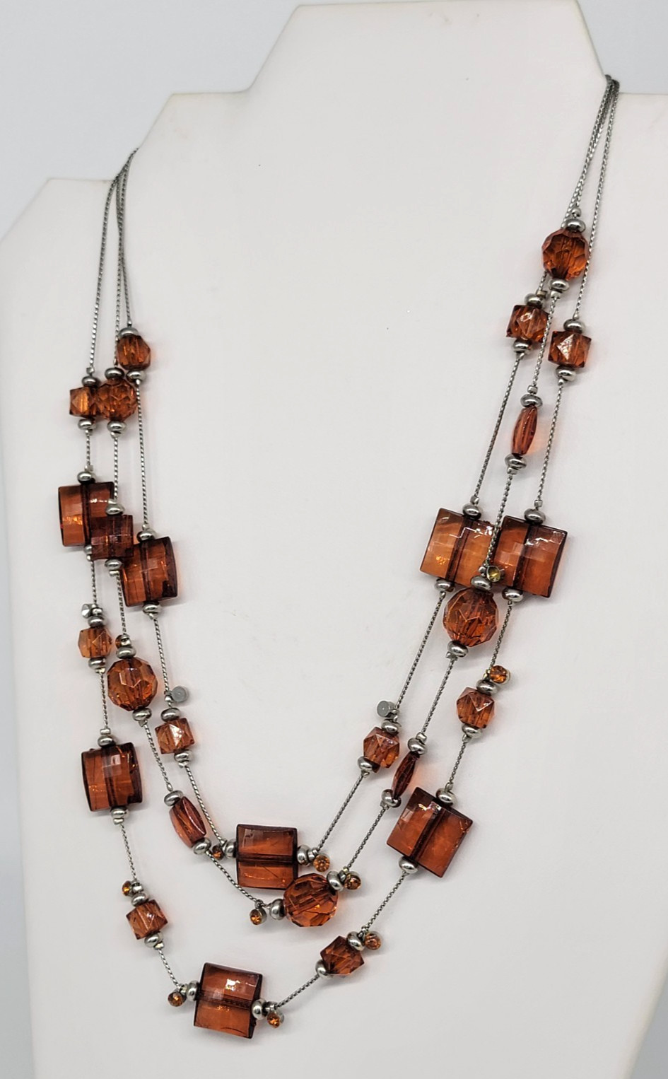 Amber Brown Acrylic Beaded Statement Necklace Lay… - image 12