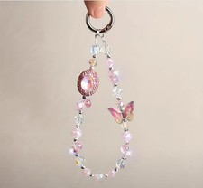 Pink Butterfly Crystal Beaded Rhinestone Egg Sparkling Phone Charm Strap Wristle