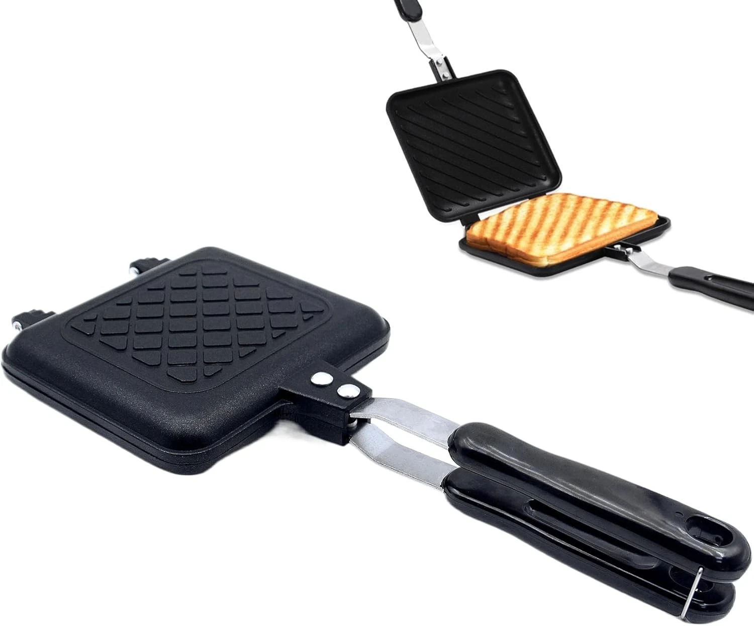 Sandwich Maker Grilled Panini Maker Pan W/ Non-Stick Plates Stovetop Toasted