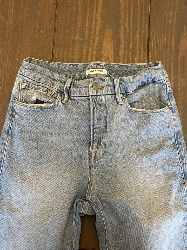 Pantalones de mezclilla Good American para mujer azules 508 Good Icon tiro alto pierna recta talla 6/28 Foto 2 de 4