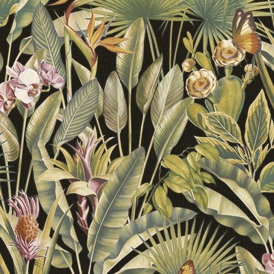 Zanzibar Tropical Wallpaper Roll Textured Vinyl Green/Black Palm Rasch 400006