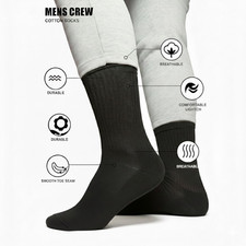Black Plain Sport Athletic Work Crew Socks For Mens & Womens Size 9-11 10-13