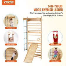New Swedish Ladder Wall Gym, 5 in 1 Wooden Indoor Playground Climbing Toys, 22