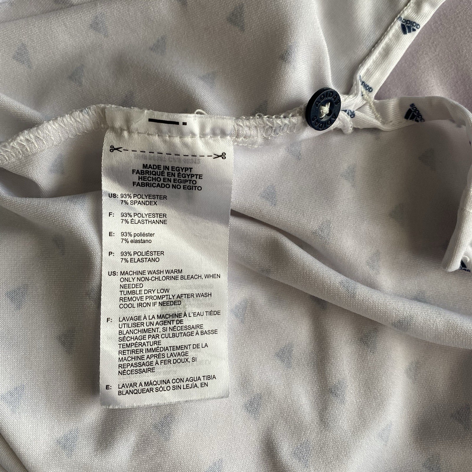 Adidas Golf Shirt Polo Performance All-Over Print Logo White Navy Blue Men’s 2XL thumbnail 6