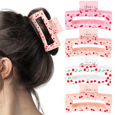 4Pcs Cherry Hair Claw Clips for Women Girls - Bow Fruit Cute Rectangle Nonslip B