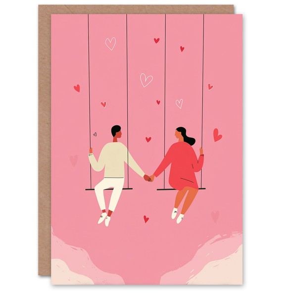Sky High Together Couple On Swings Holding Hands Valentine's Day Card-image