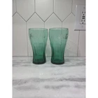 Coca-Cola Dark Green Glass Tumblers, Set of 2, Vintage Soda Glasses, Drinkware