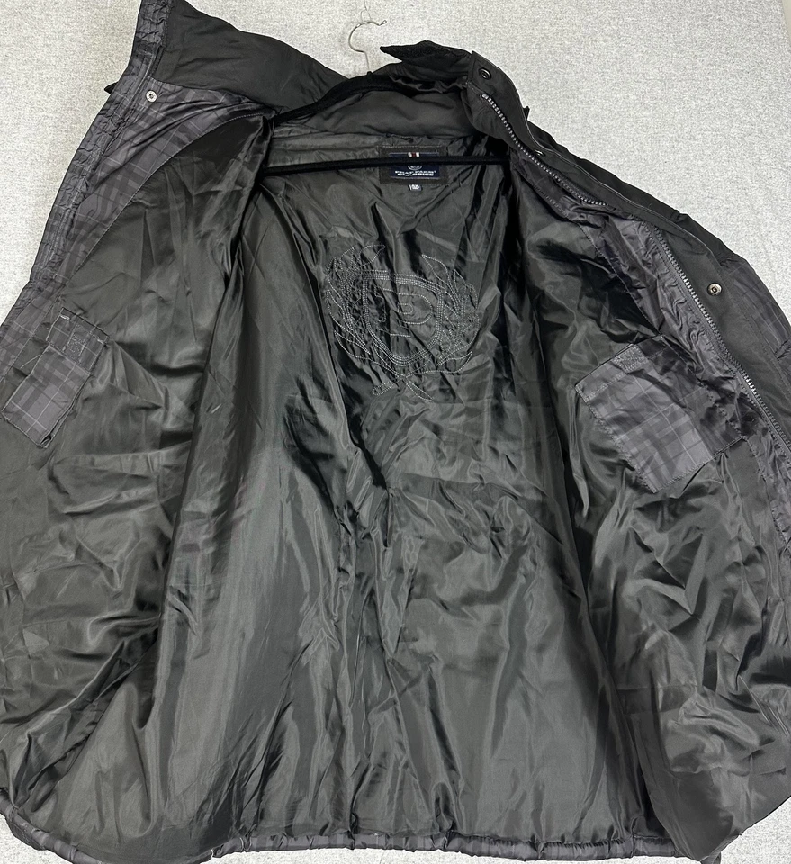 Chaqueta Phat Farm Classics Para Hombre 4XL Negra Gris A Cuadros Con Capucha Puffer Bordada Foto 2 de 4