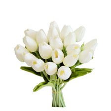 20pcs White Artificial Tulips   Silk Flowers for Spring, Easter  Mother's Day