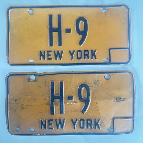 1 Pair 2 Plates Vintage New York State Vanity License Plates H-9 BENT CONDITION