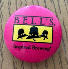 Bell's Brewery Pin Button Pinback Inspired Brewing Beer Pink Black 1" Round