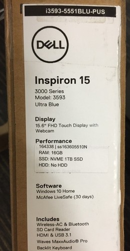 Dell Inspiron 3593 15.6" Touchscreen Laptop/i5-1035G1/12GB Ram/512GB SSD/Win10 - Picture 11 of 15