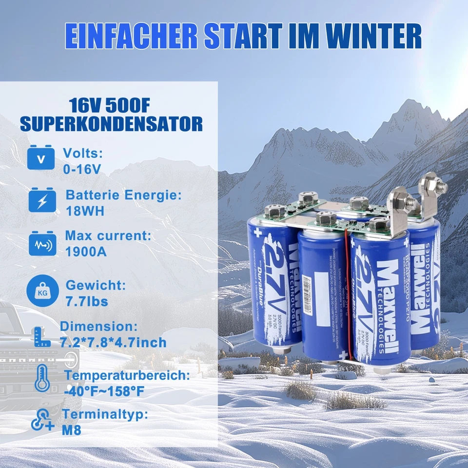 Maxwell 16V 500F Super Audio Kondensator Batterie 6pcs 2.7V 3000Farads Starter - Bild 2 von 4