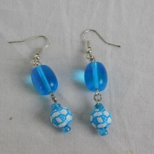 Blue Dangle Soccer Ball Earrings Silver Toned Hooks Handmade Fun Fashion Sports
