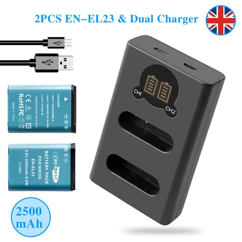 2× ENEL23 Battery For Nikon Coolpix P900 P600 P610S P700 S810c + Dual