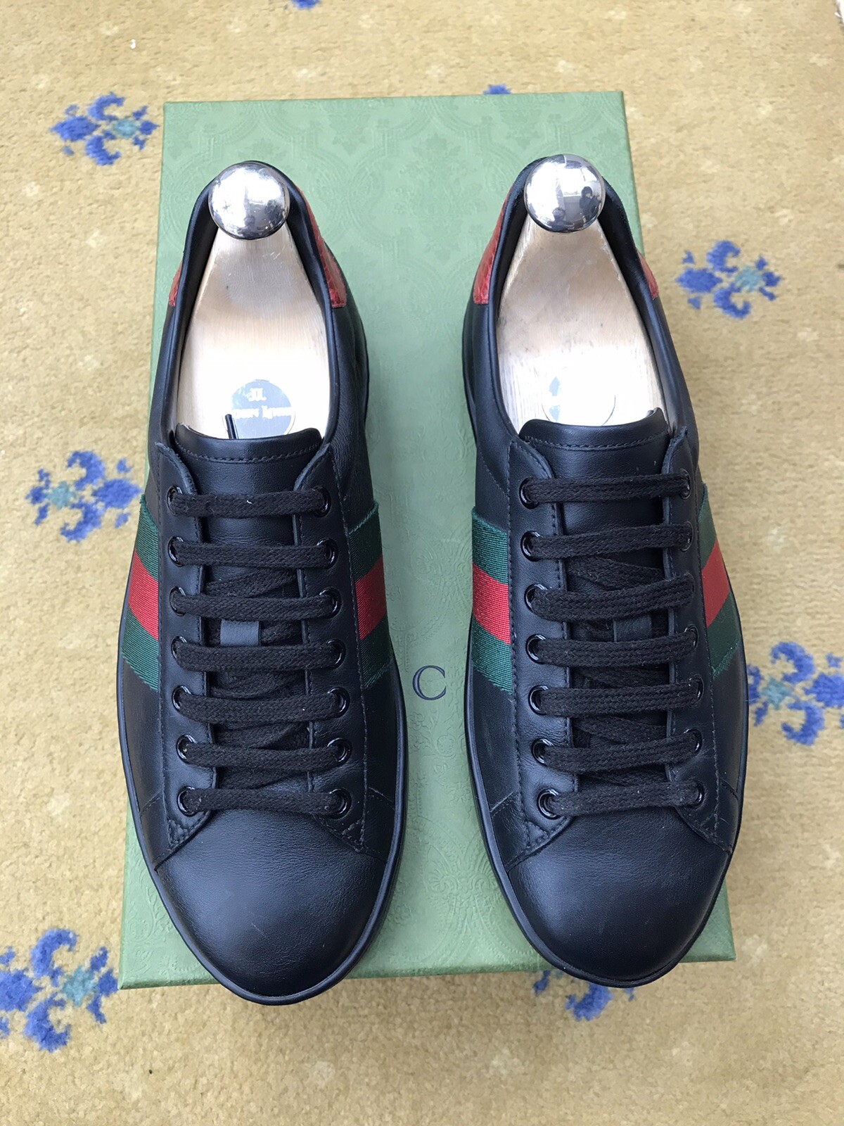 Gucci Ace Trainers Sneaker Shoes Leather Black Web Green Red Mens UK 5 US 6 39 thumbnail 5