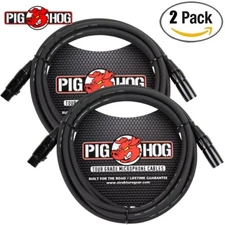 2-PACK Pig Hog 6FT XLR M to XLR F 8mm Tour Grade Shielded Microphone Cable