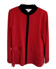 NWOT Misook Ribbed Red/Black Full Zip Cardigan/Blazer Size S