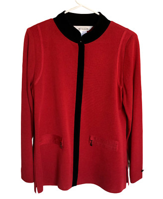 NWOT Misook Ribbed Red/Black Full Zip Cardigan/Blazer Size S