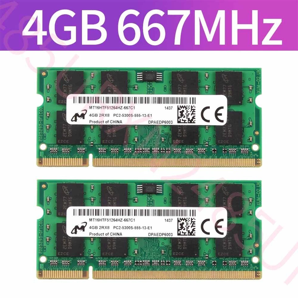 8GB 2x 4GB 2G PC2-5300S DDR2-667MHz 200Pin 1.8v Laptop SODIMM RAM per Micron IT - Immagine 2 di 4