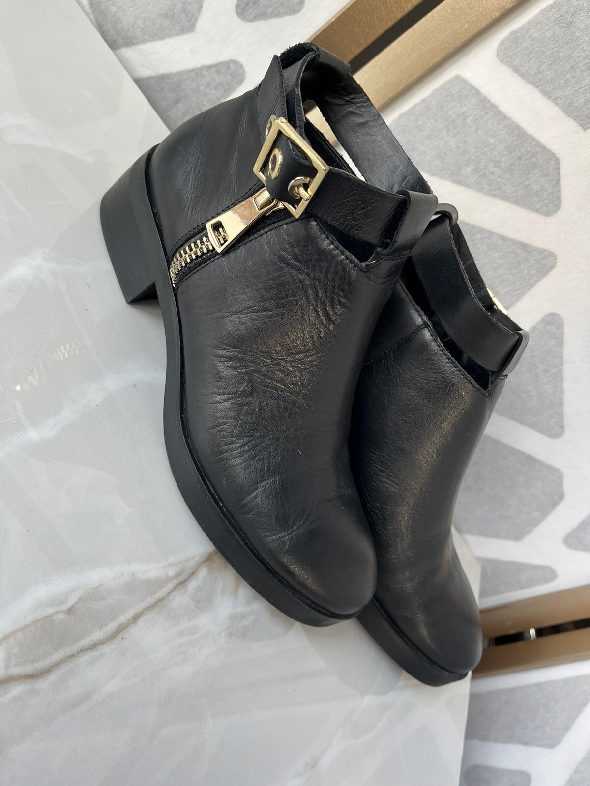 Zara Basic Collection Black Leather Zip Ankle Str… - image 2