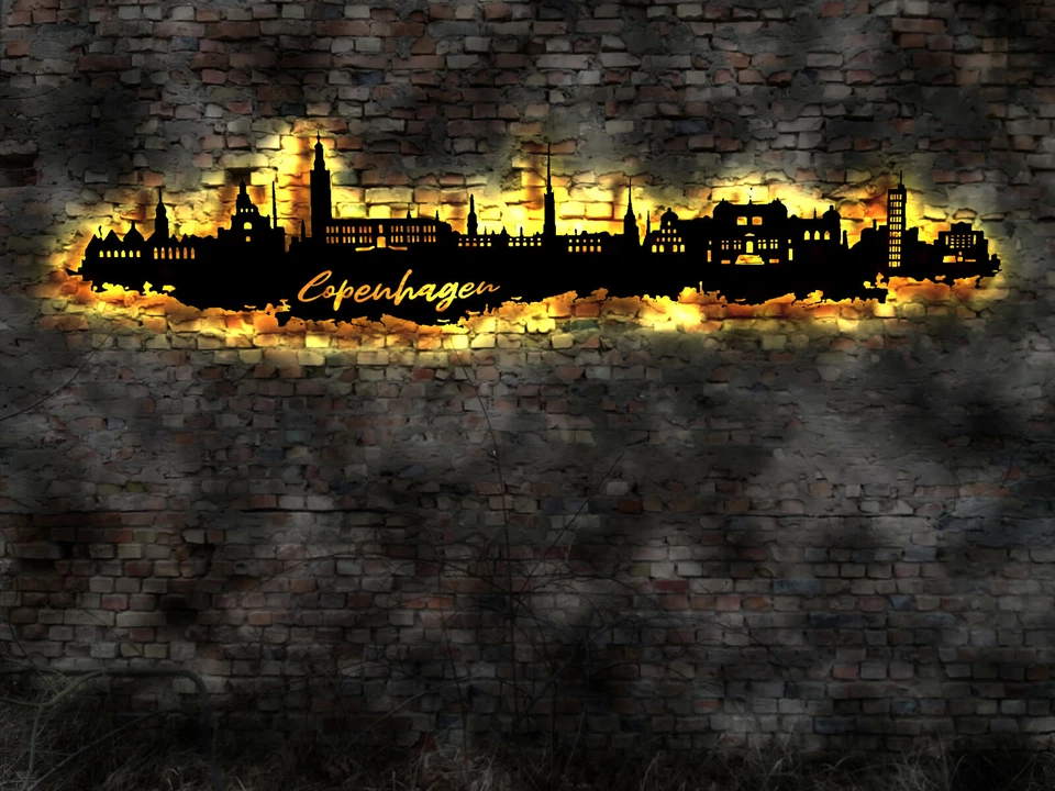 MMV 220cm LED Skyline Copenhagen Stadt Tattoo Wandsticker Aufkleber Buch AK Karte