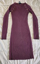 Every Detail L.A Dressbarn Wine Rib Knee Length Sweater Dress Size Small #261