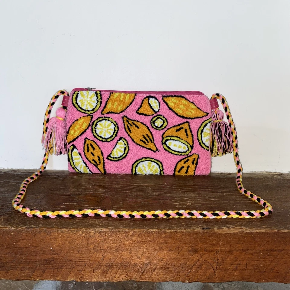 Auténtico Bolso Clutch Bandolera 100% Wayuu Mediano Precioso Verano Rosa Lima Foto 2 de 4