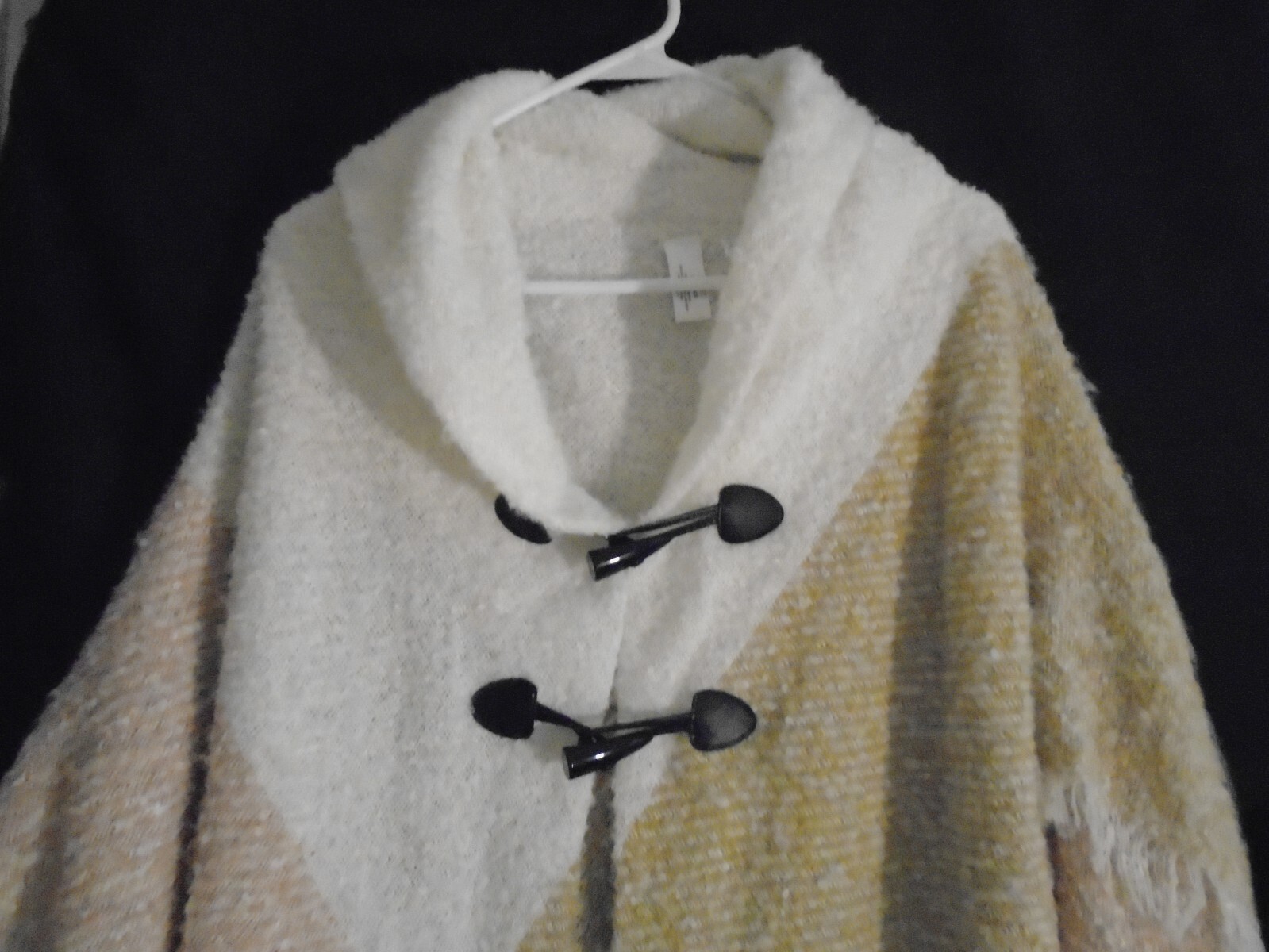 Mixit Brown White  Poncho One Size Toggle Closure ~Loose Knit Wrap