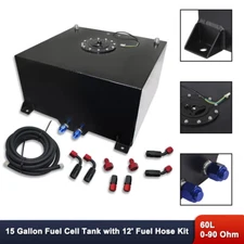 15 Gallon/60L Fuel Cell Gas Tank Black & Level Sender & Foam & Fuel Line Kit