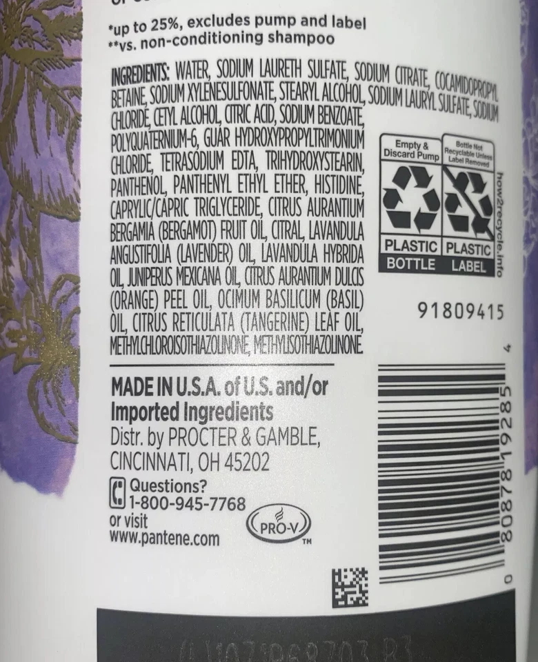 NEW Pantene Essential Oils Moisturizing Shampoo Lavender Oil & Basil, 38.2 fl oz - Image 3 of 4