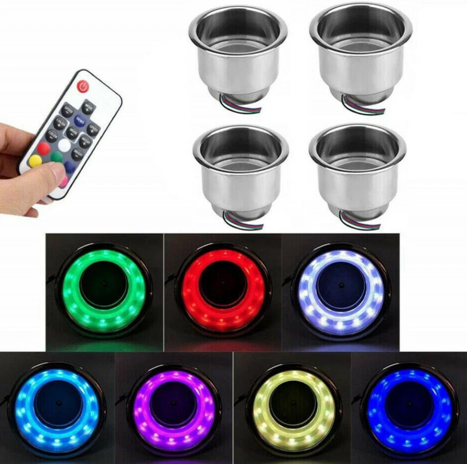 4 piezas coche barco marino RV acero inoxidable RGB portavasos 14 luces LED control remoto Foto 3 de 4