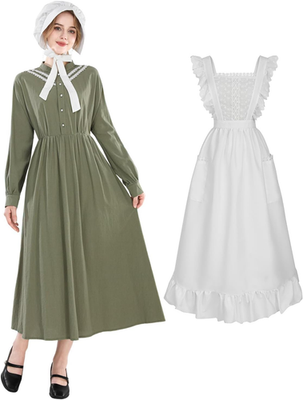 Colonial Prairie Dress for Women Long Sleeve Pioneer Costume Amish Old  Fashioned | eBay