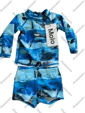 Molo NWT Blue “Nemo” Style “Killer Whale” Long Sleeve Rash Guard + Trunks-0-3Mos