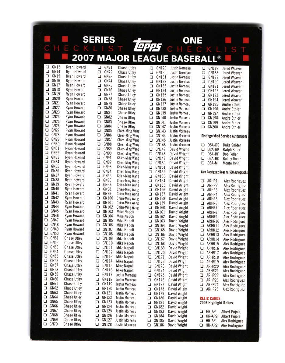 Series One Checklist 3: Inserts 2007 Topps Checklists Red (Series 1) 3