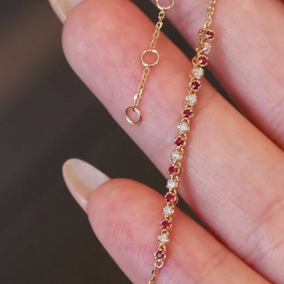 18K Gold Ruby Diamond Tennis Bracelet   Pigeon Blood Red Ruby Bracelet   Luxury