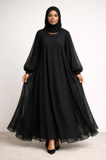 Women s Grey Chiffon Prayer Abaya Loose Fit Modest Maxi Dress with Lining