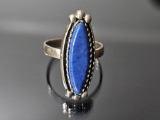 Vintage Southwestern 925 Sterling Silver Denim Lapis Long Oval Stone Ring Size 7