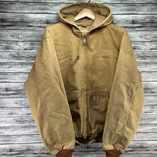 Carhartt J131 Jacket Mens Large Tall Hooded Workwear Duck Canvas Full Zip USA