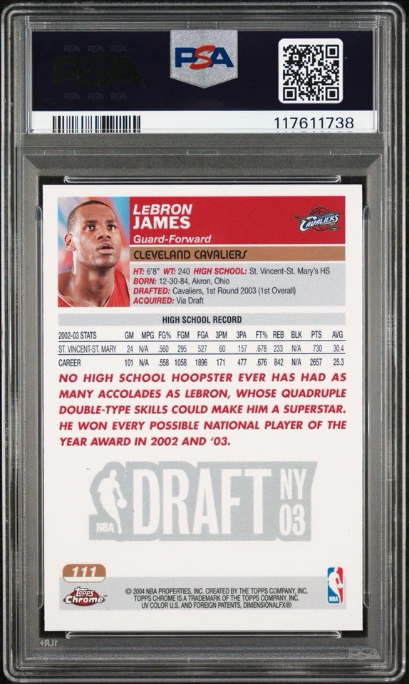 2003-24 Topps Chrome LeBron James RC Rookie #111 PSA 7 Cavaliers - Image 2 of 2